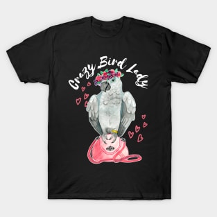 Crazy Bird Lady - African Grey Parrot Watercolor T-Shirt